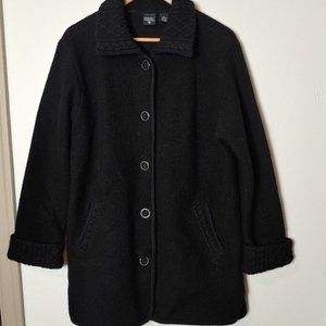 Black Women’s Pea Coat - Classic Button Front